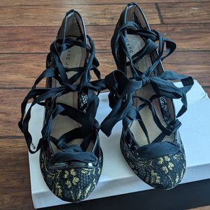Marc Jacobs Gold and Black Lace Ballerina Pumps 2006